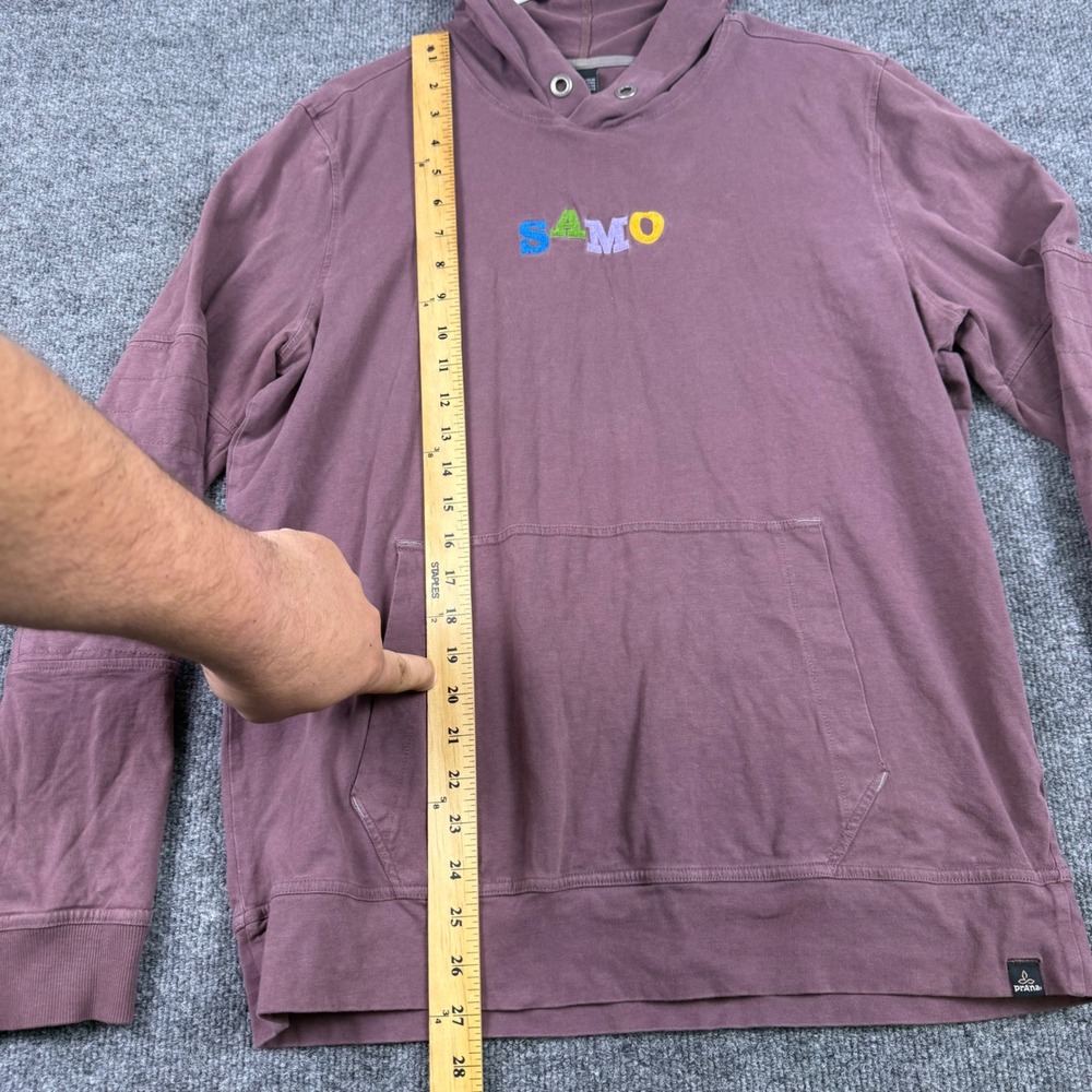 Prana SAMO Embroidered Hoodie Mens Medium Purple Long Sleeve Pullover Sweatshirt - Picture 2 of 7